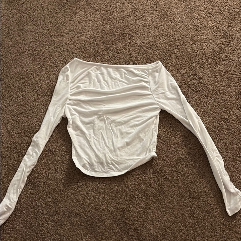 Cream Ruched Long Sleeve Crop Blouse